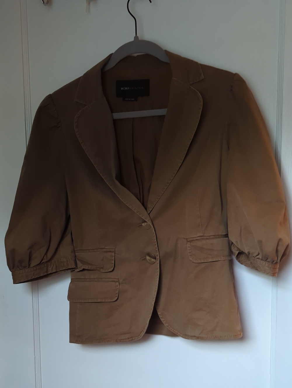 BCBGMaxAzria Tan Cropped Cotton Blazer